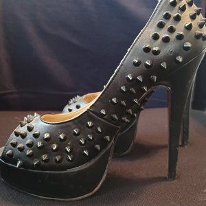 Christian Louboutin Platform Black Peep Toe Spiked Heels